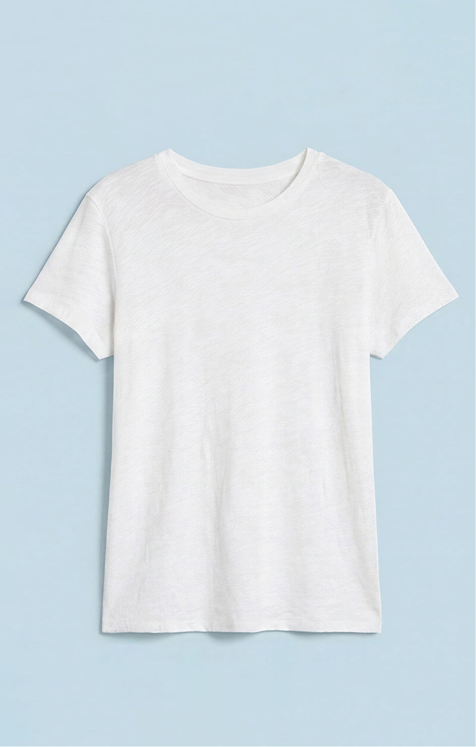 White t-shirt on a light blue background