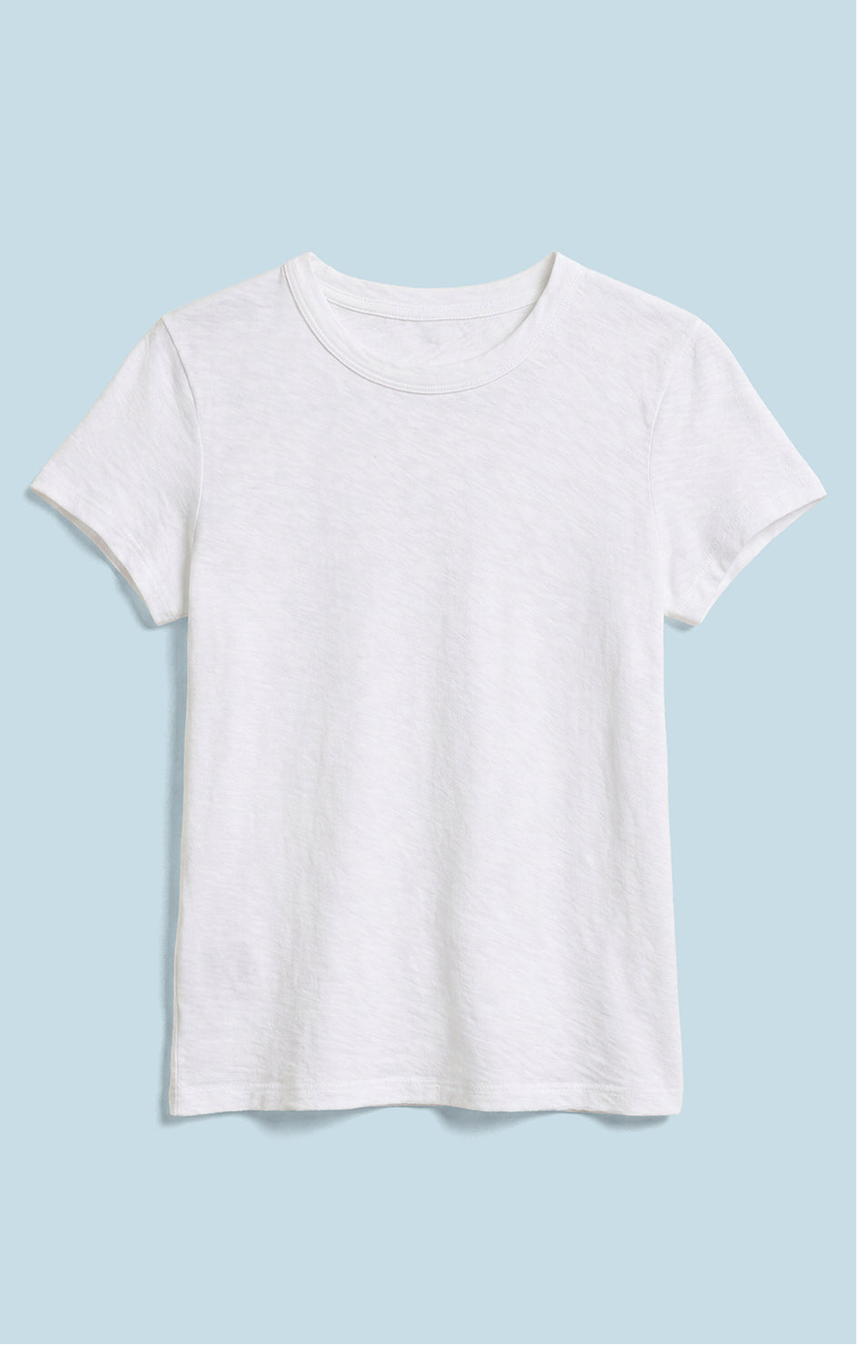 White t-shirt on a light blue background