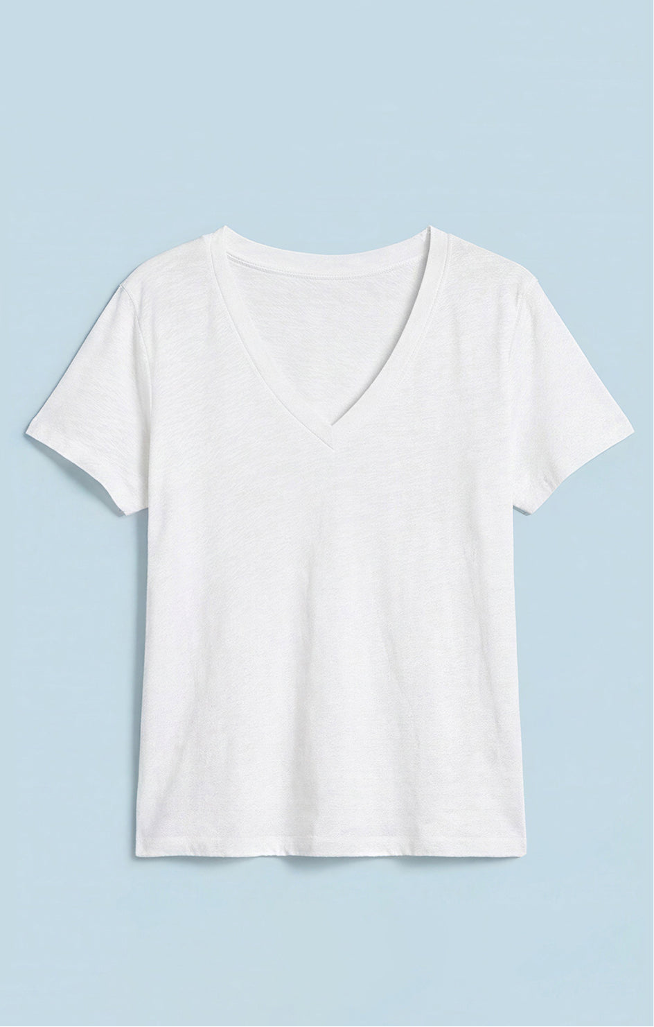 White t-shirt on a light blue background