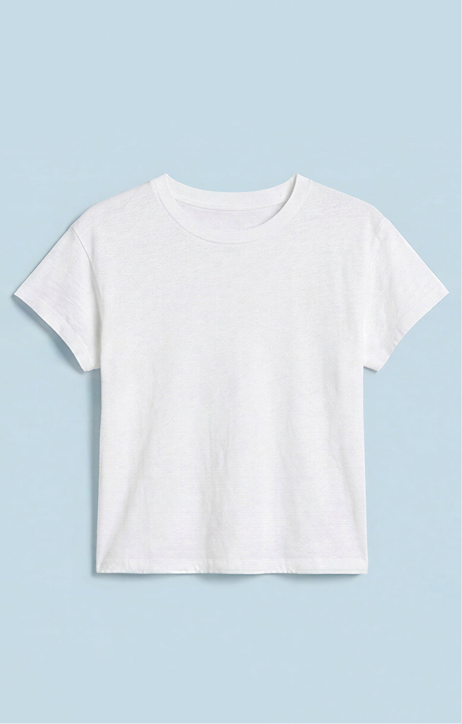 White t-shirt on a light blue background