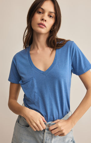 blue v-neck tank