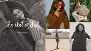  Collage of a woman in various outfits with text 'The Art of Fall' and 'Show the Collection'.