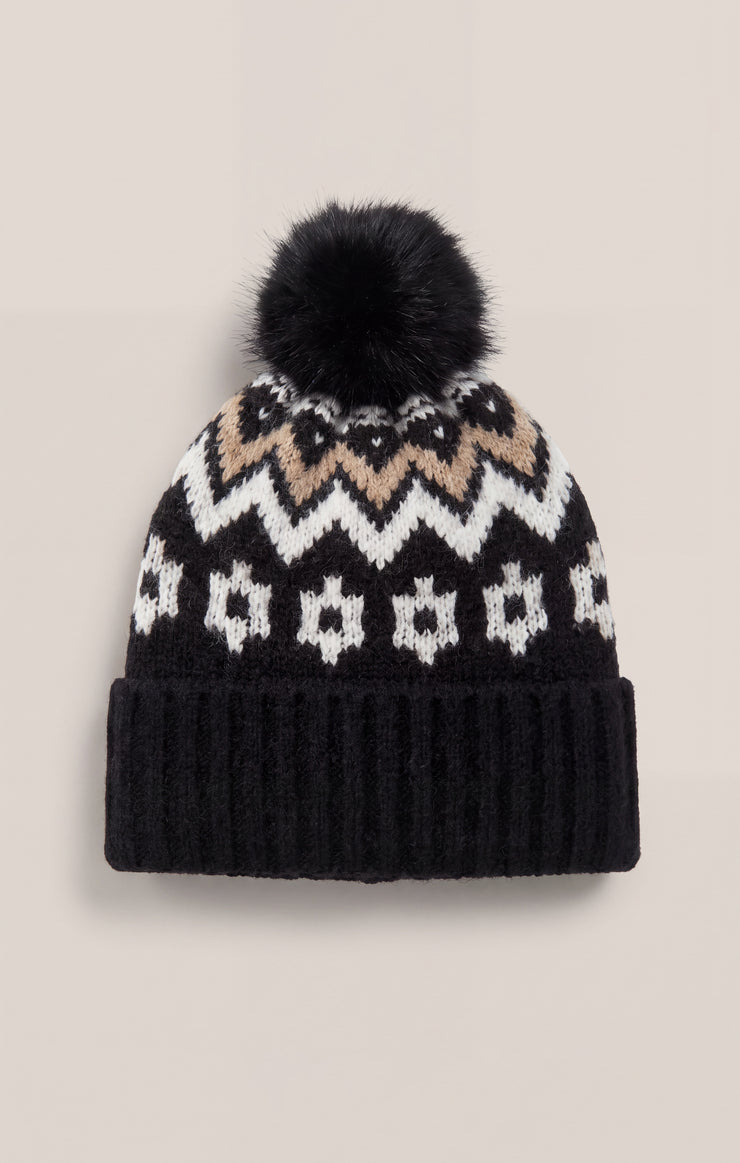 Accessories Caroling Fair Isle Pom Beanie Black