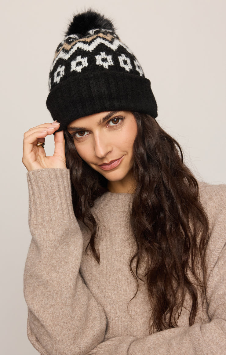 Accessories Caroling Fair Isle Pom Beanie Black