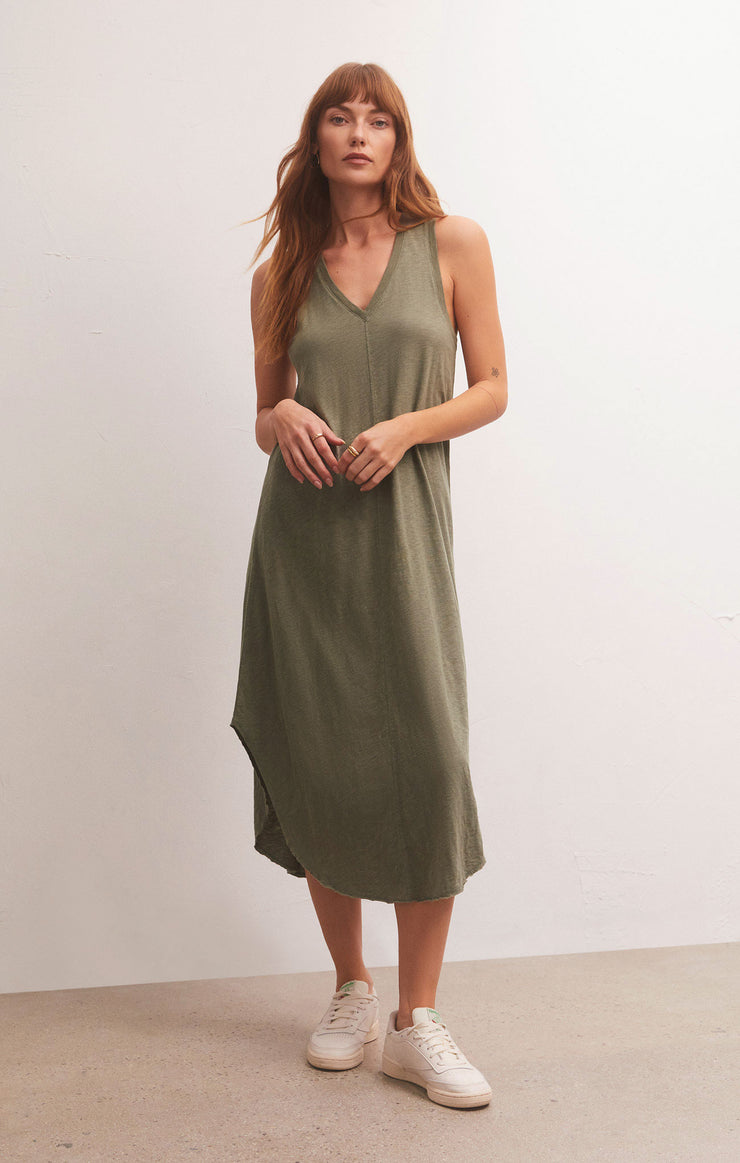 Dresses Reverie Slub Midi Dress Evergreen