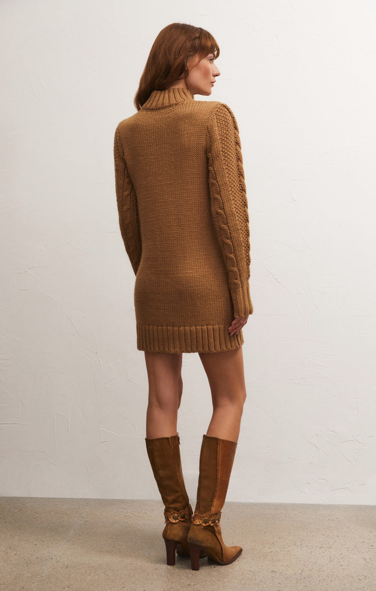 Dresses Sage Cable Knit Sweater Mini Dress Camel