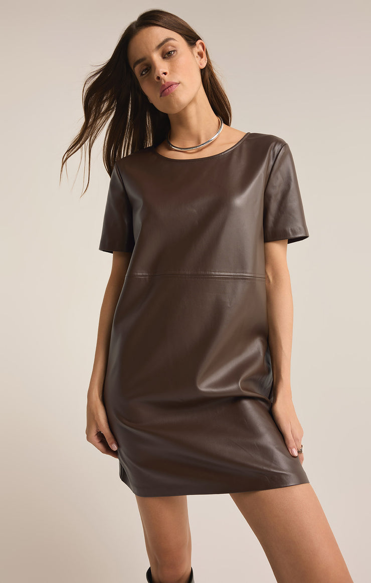 Dresses London Faux Leather Mini Dress Dark Chocolate