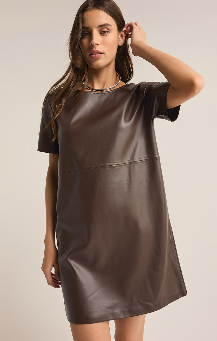 Dresses London Faux Leather Mini Dress Dark Chocolate