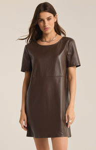 DressesLondon Faux Leather Mini Dress Dark Chocolate