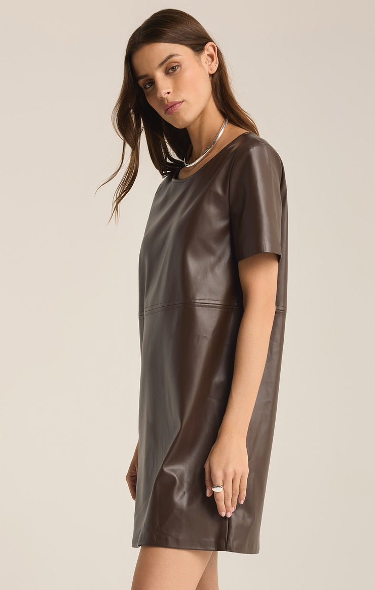 Dresses London Faux Leather Mini Dress Dark Chocolate