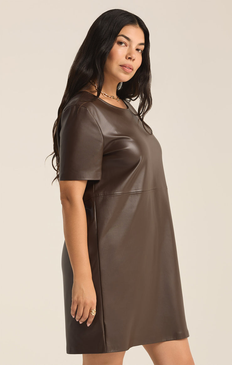 Dresses London Faux Leather Mini Dress Dark Chocolate