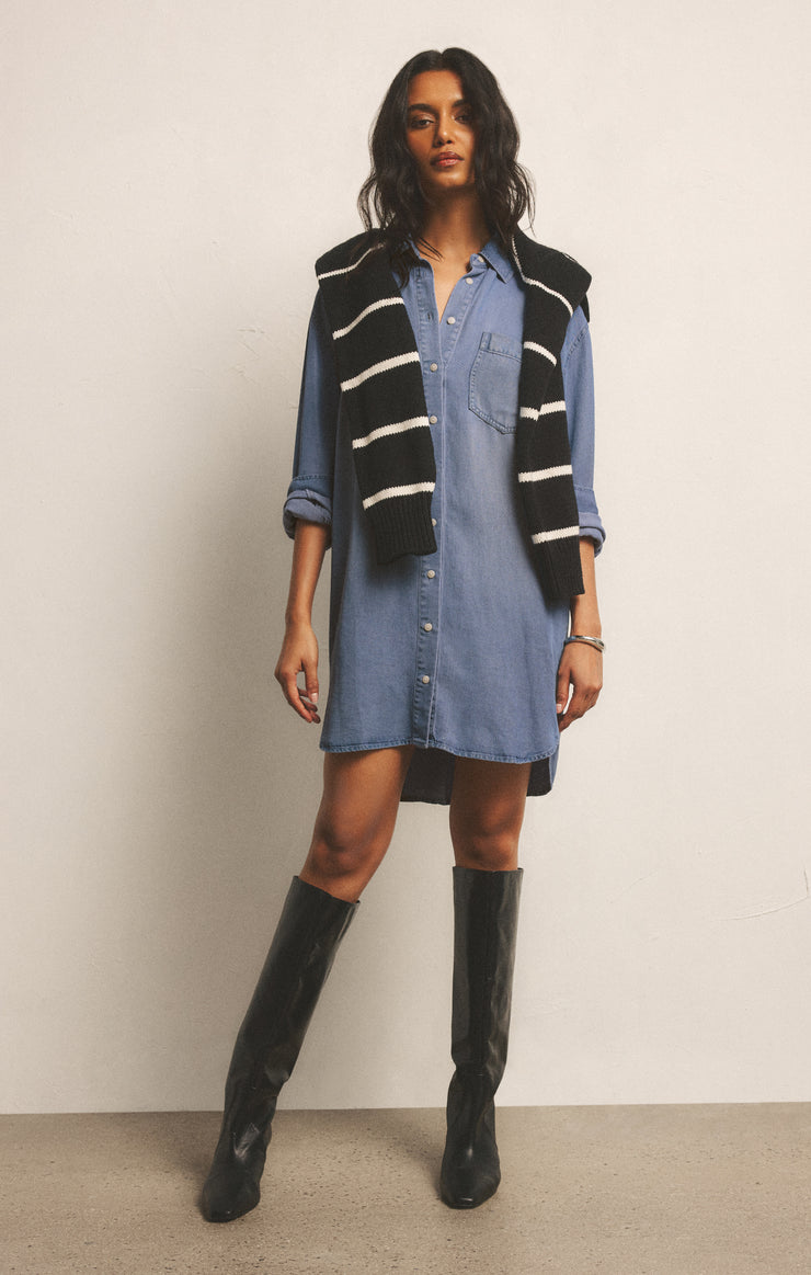 Dresses Dover Chambray Mini Dress Sun Bleached Indigo