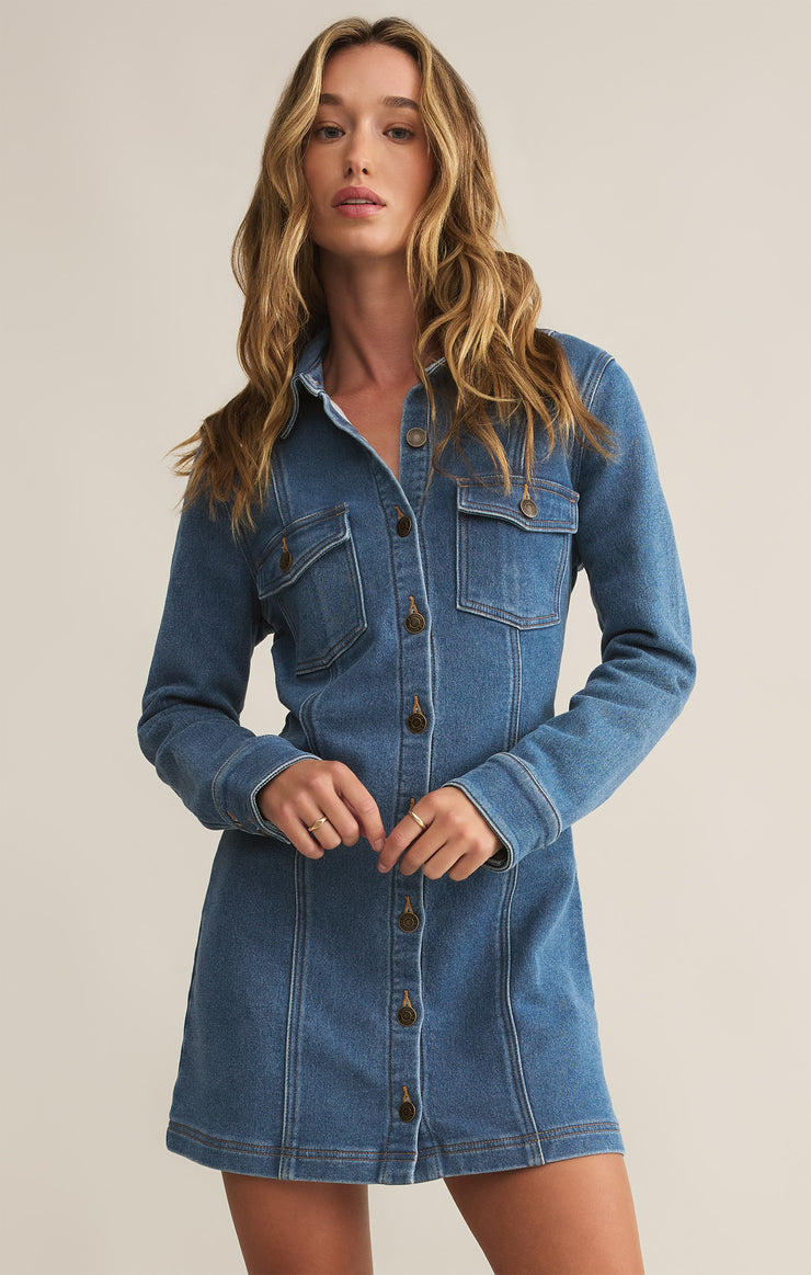 Dresses Candice Knit Denim Mini Dress Vintage Indigo