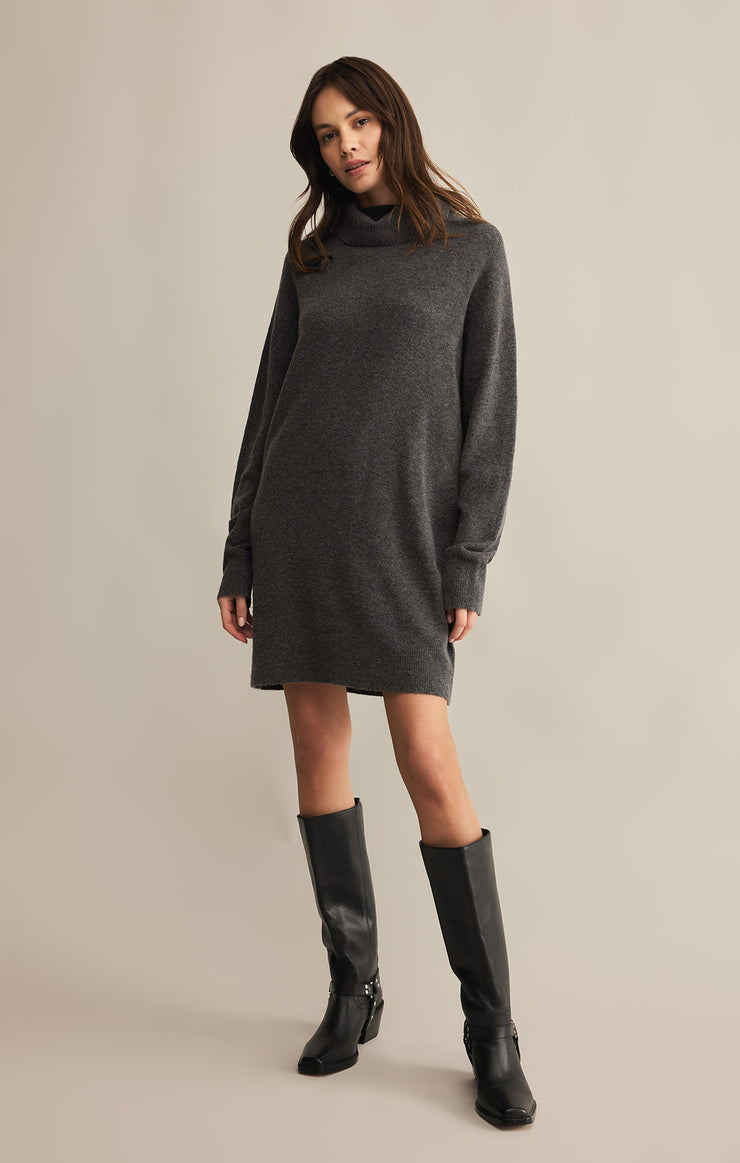 Dresses Richie Relaxed Turtleneck Sweater Mini Dress Charcoal Heather