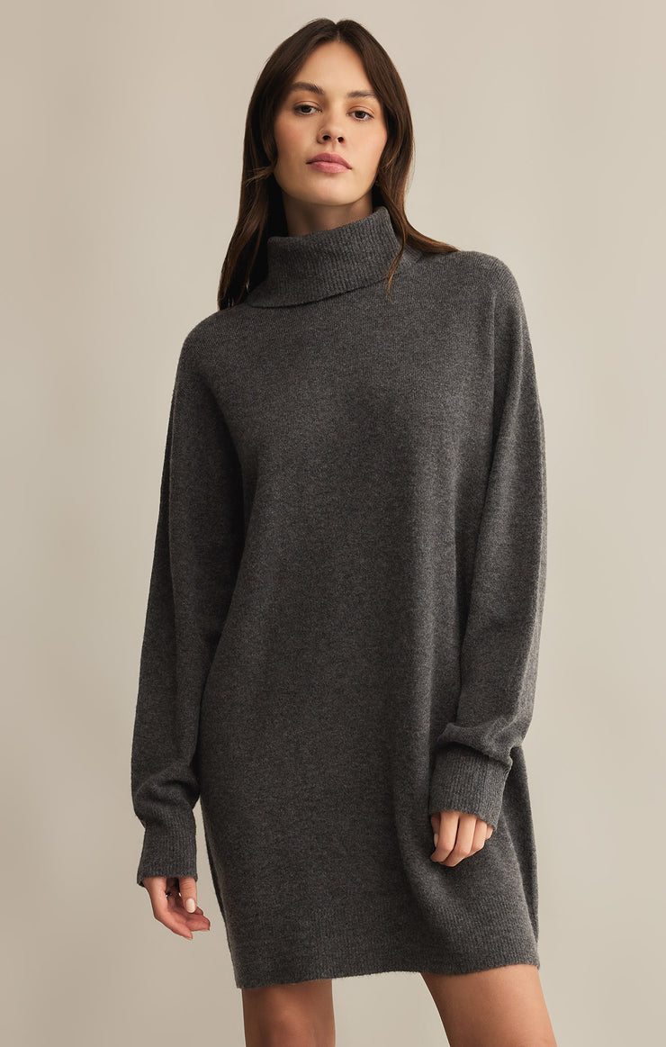 Dresses Richie Relaxed Turtleneck Sweater Mini Dress Charcoal Heather