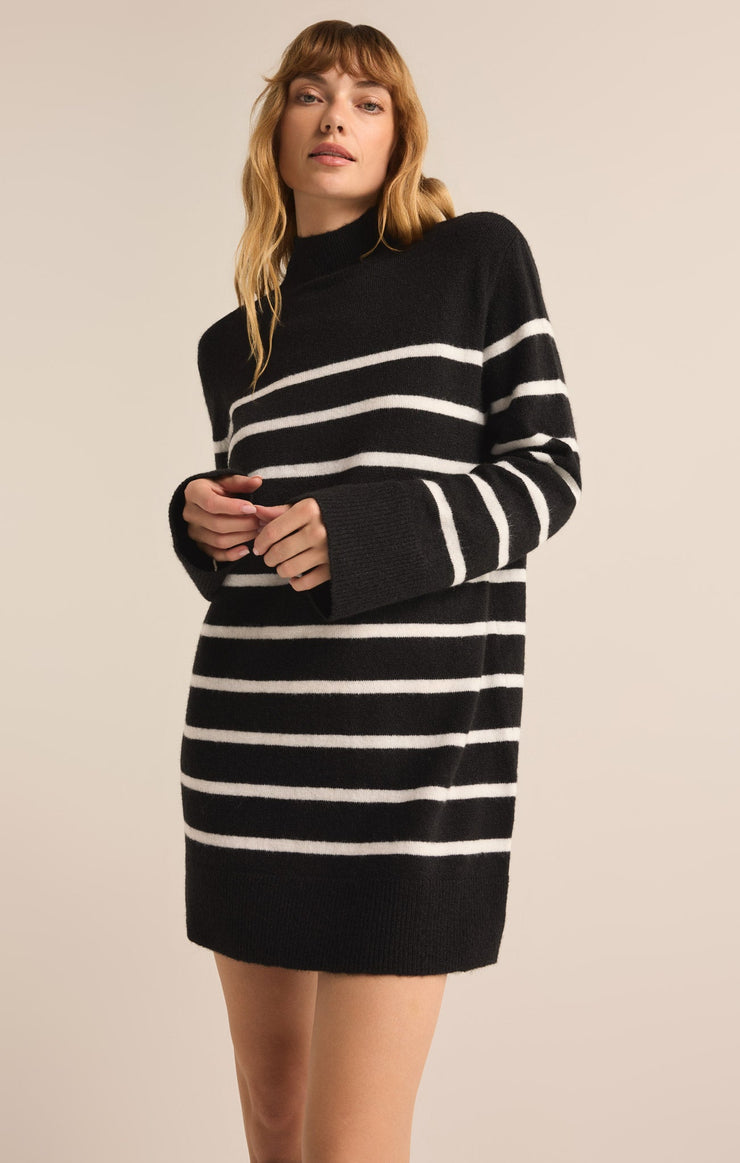 Dresses Fin Stripe Turtleneck Sweater Mini Dress Black