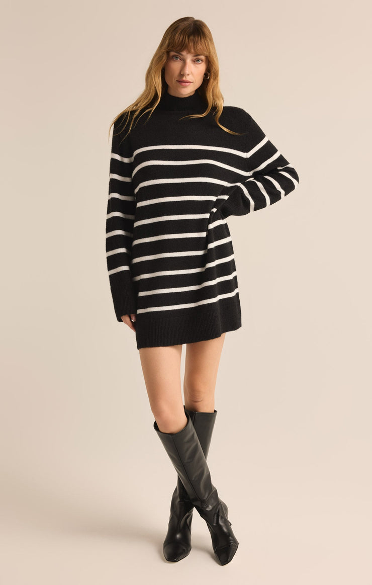 Dresses Fin Stripe Turtleneck Sweater Mini Dress Black