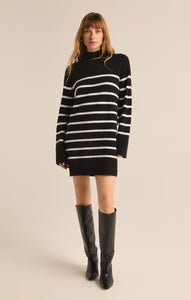 DressesFin Stripe Turtleneck Sweater Mini Dress Black