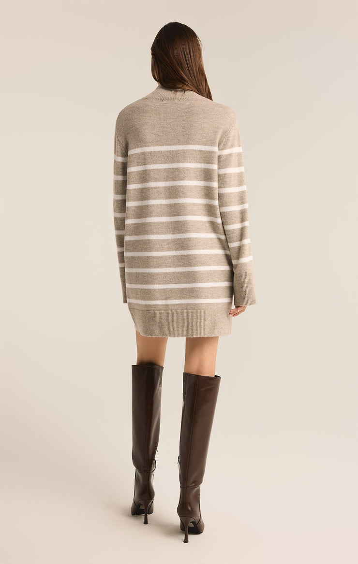 Dresses Fin Stripe Turtleneck Sweater Mini Dress Heather Taupe