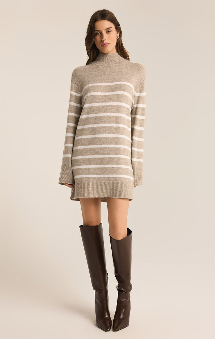 Dresses Fin Stripe Turtleneck Sweater Mini Dress Heather Taupe