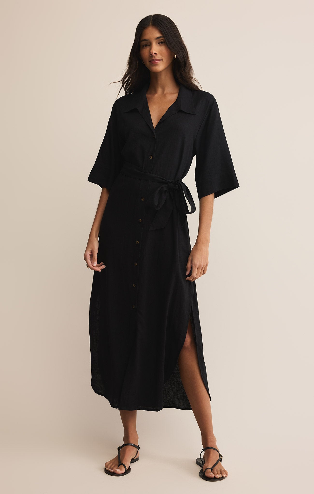 パーティードレス Button-detailed Cotton-blend Midi Shirt Dress Cotton Midi Shirt Dress | Shirt Dress | Donna Karan