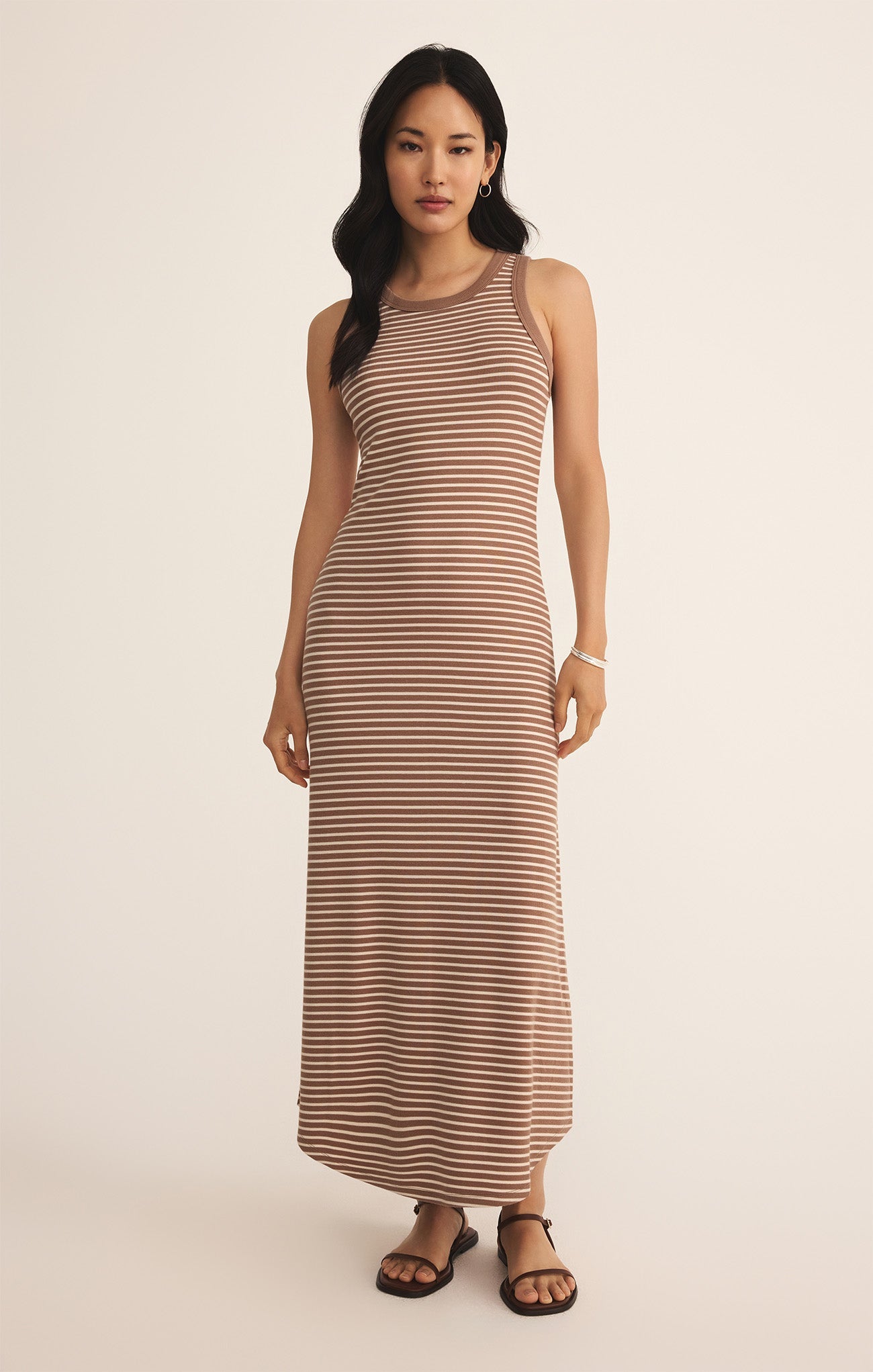 Striped Midi Dress Mサイズ Brown Striped Midi Dress - Brown – Moda Boutique