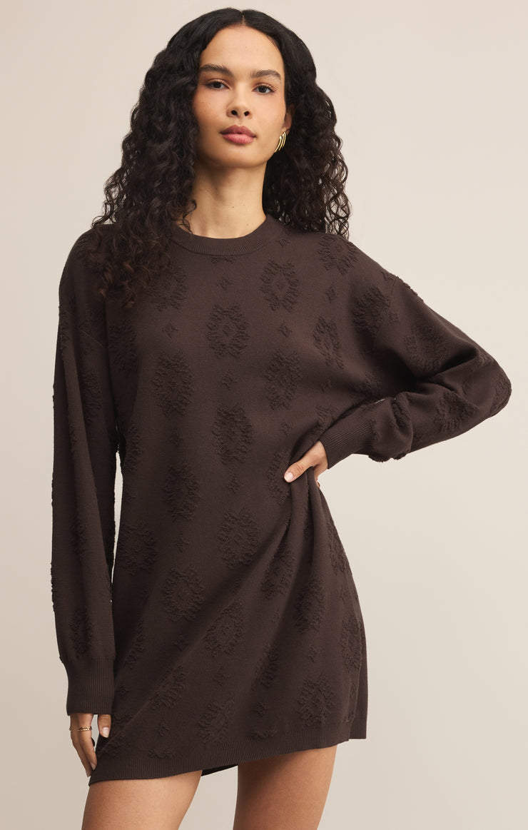 Dresses Amina Jacquard Sweater Dress Chocolate Brown