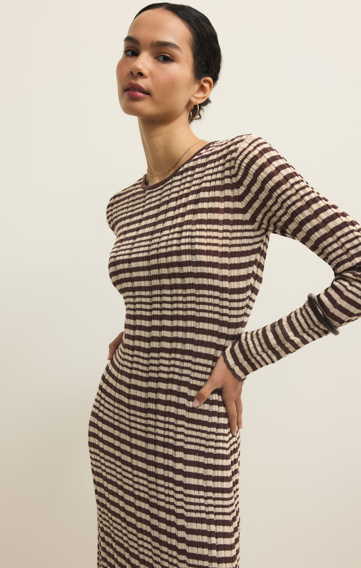 Z SUPPLY Women's Rosetta Striped Rib Midi Dress, Chocolate Cherry Z SUPPLY Women's Rosetta Striped Rib Midi Dress, Chocolate Cherry