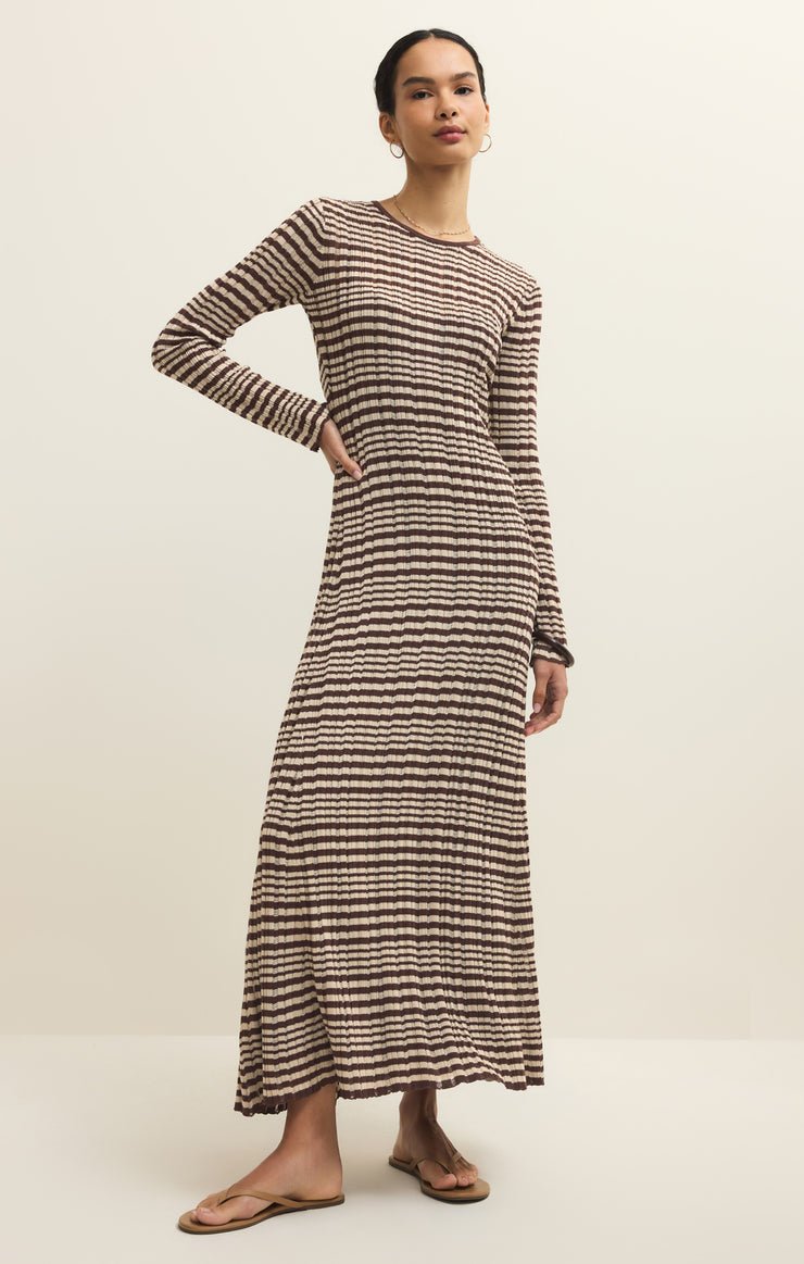 Z SUPPLY Women's Rosetta Striped Rib Midi Dress, Chocolate Cherry Z SUPPLY Women's Rosetta Striped Rib Midi Dress, Chocolate Cherry