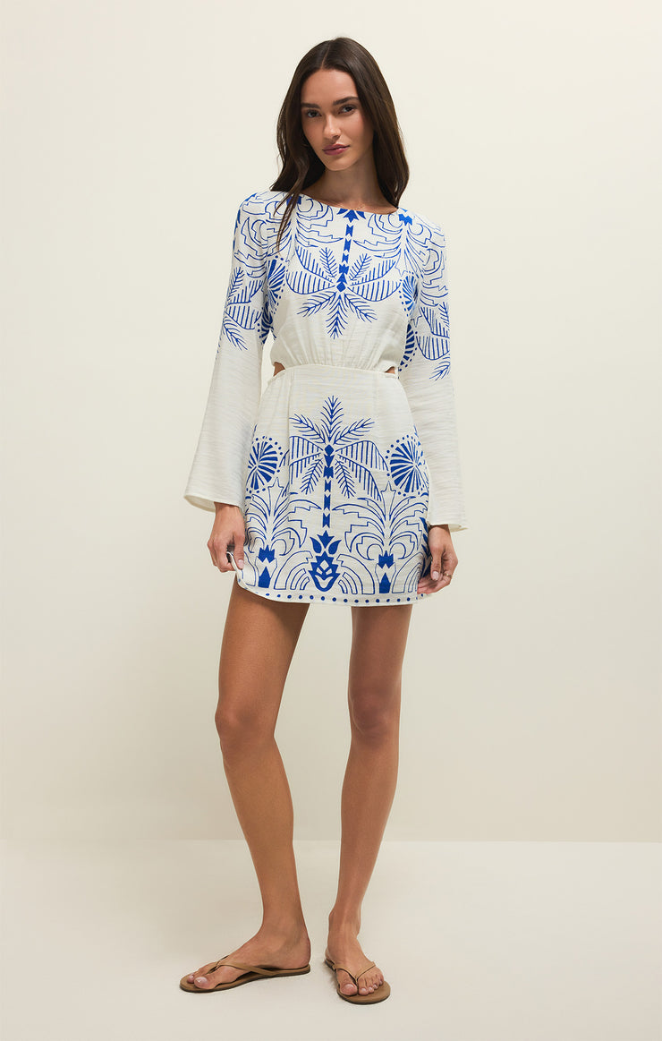 Z SUPPLY Women's Tahina Airy Palm Mini Dress, Nautical Cobalt Blue