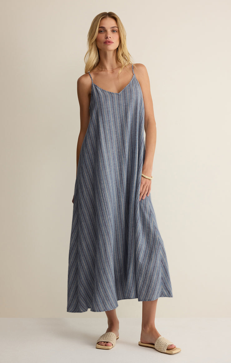 Z SUPPLY Women's Sandcomber Striped Linen Midi Dress, Indigo Z SUPPLY Women's Sandcomber Striped Linen Midi Dress, Indigo