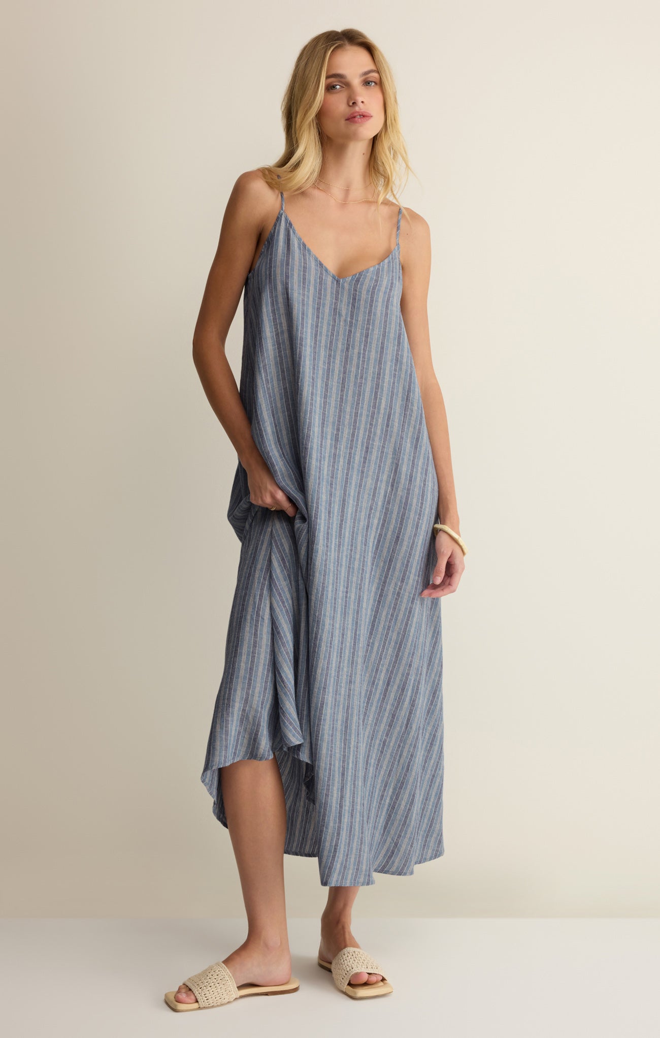 Sandcomber Striped Linen Midi Dress Z SUPPLY Sandcomber Striped Linen Midi Dress Z SUPPLY