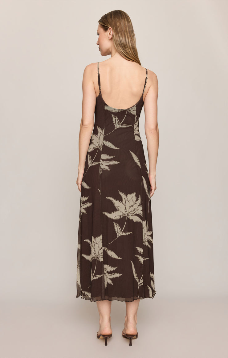 Dresses Charisma Floral Mesh Maxi Dress Dark Chocolate