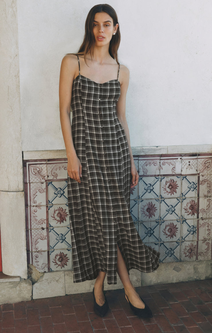 Dresses Angel Eyes Plaid Maxi Dress Ash Black