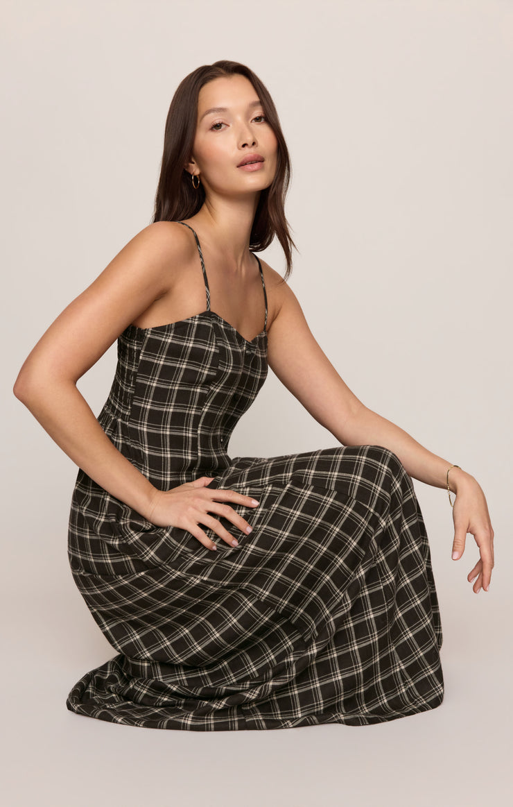 Dresses Angel Eyes Plaid Maxi Dress Ash Black