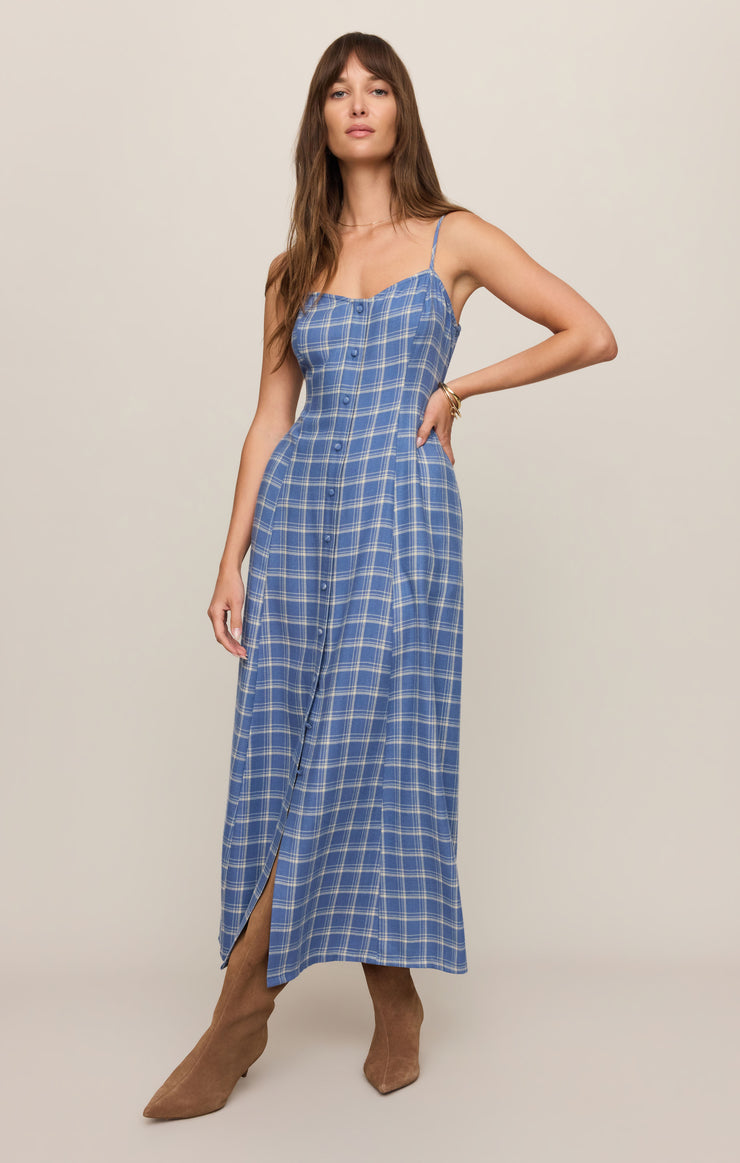 Dresses Angel Eyes Plaid Maxi Dress Mystic Blue