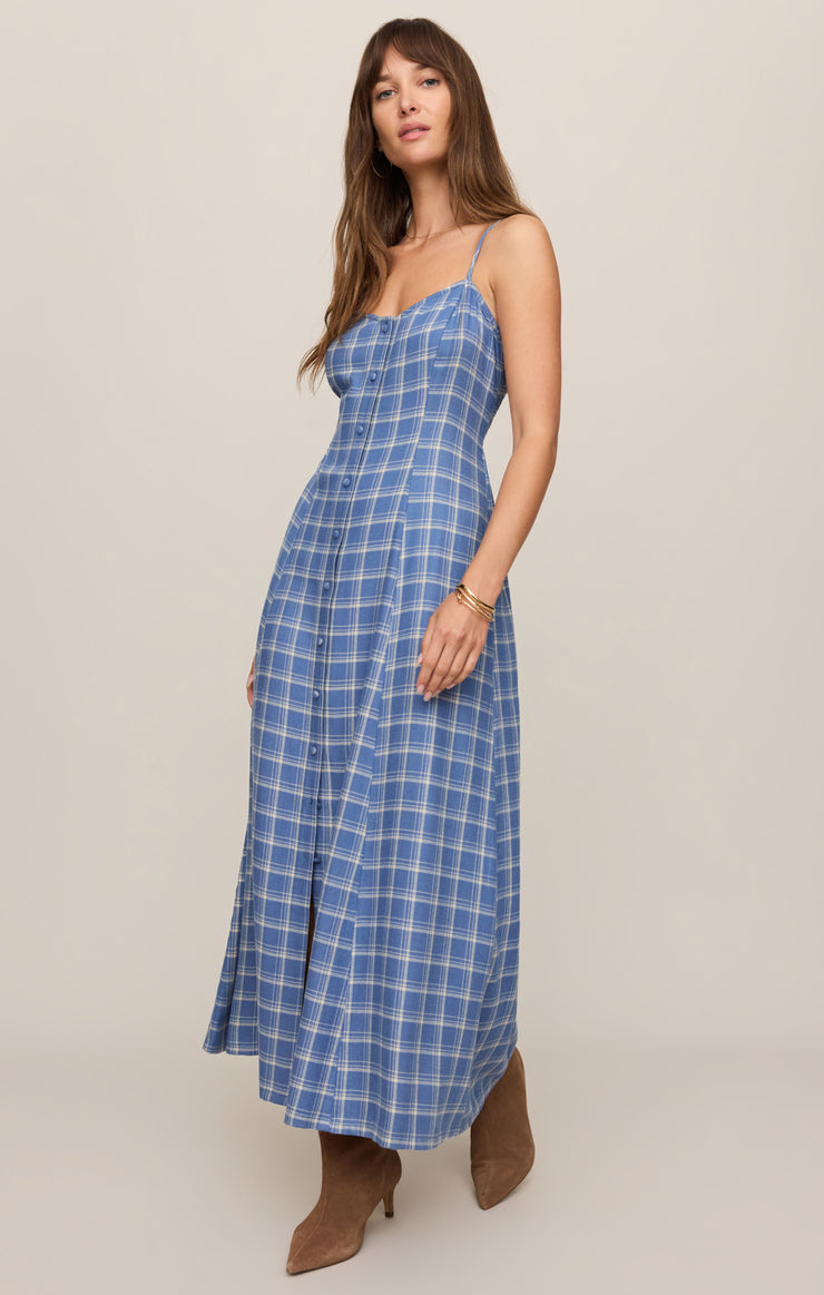 Dresses Angel Eyes Plaid Maxi Dress Mystic Blue