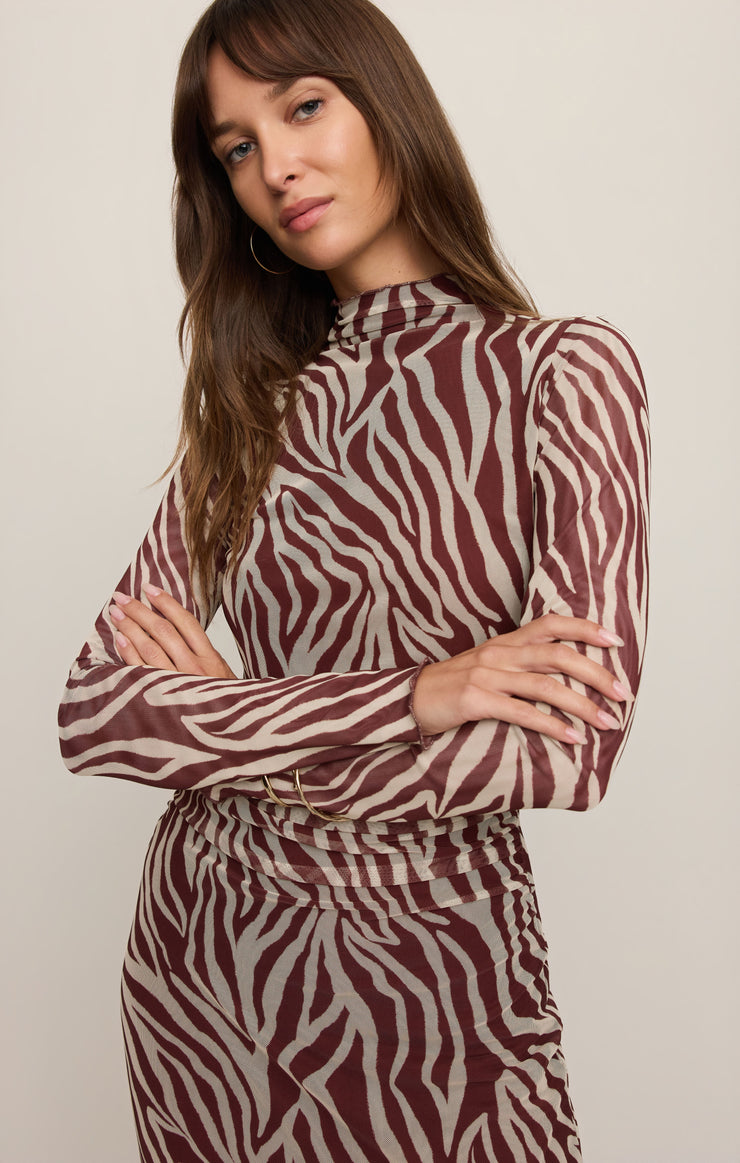 Z SUPPLY Women's Sevilla Zebra Mesh Midi Dress, Velvet Rouge