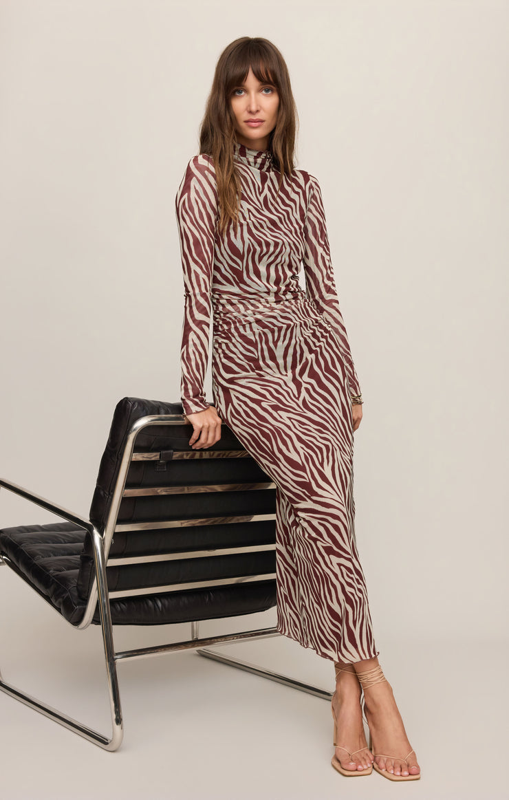 Z SUPPLY Women's Sevilla Zebra Mesh Midi Dress, Velvet Rouge