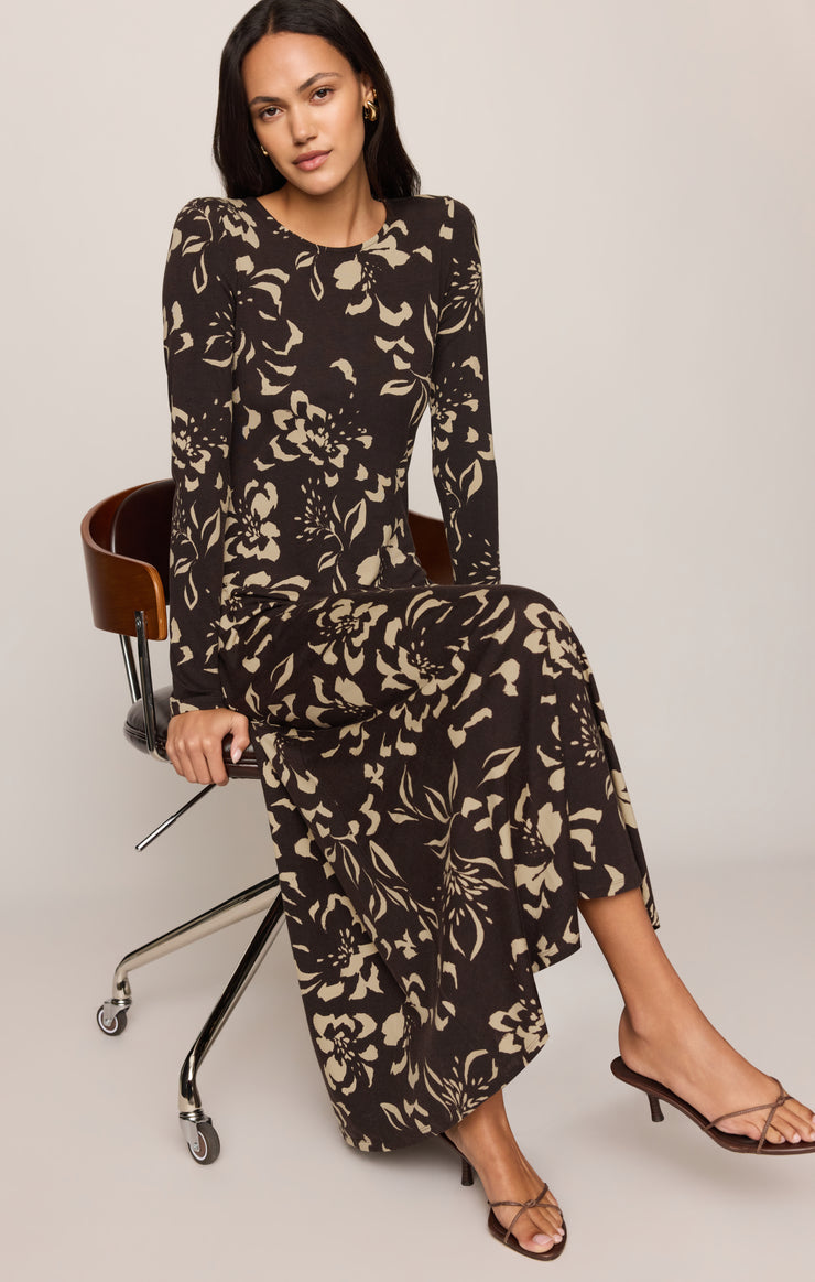 Dresses Lilian Freya Floral Midi Dress Dark Roast