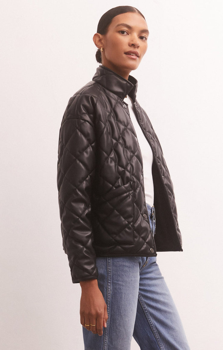 Jackets Heritage Quilted Faux Leather Jacket Black