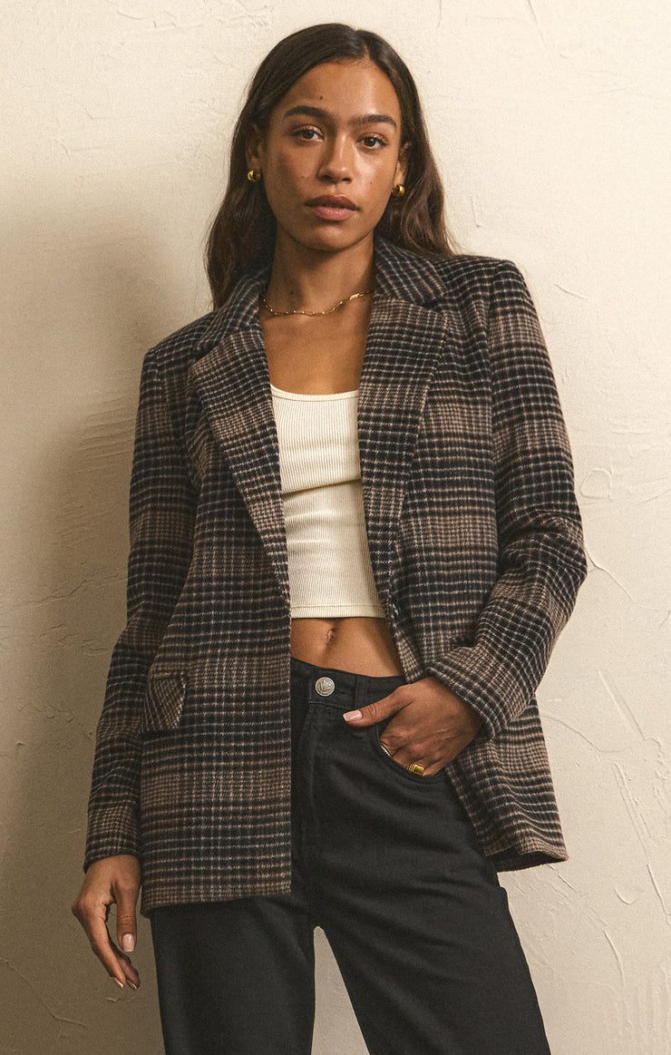 Jackets Kingston Relaxed Plaid Blazer Latte