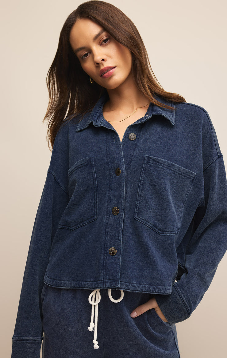 Jackets All Day Cropped Knit Denim Jacket All Day Cropped Knit Denim Jacket