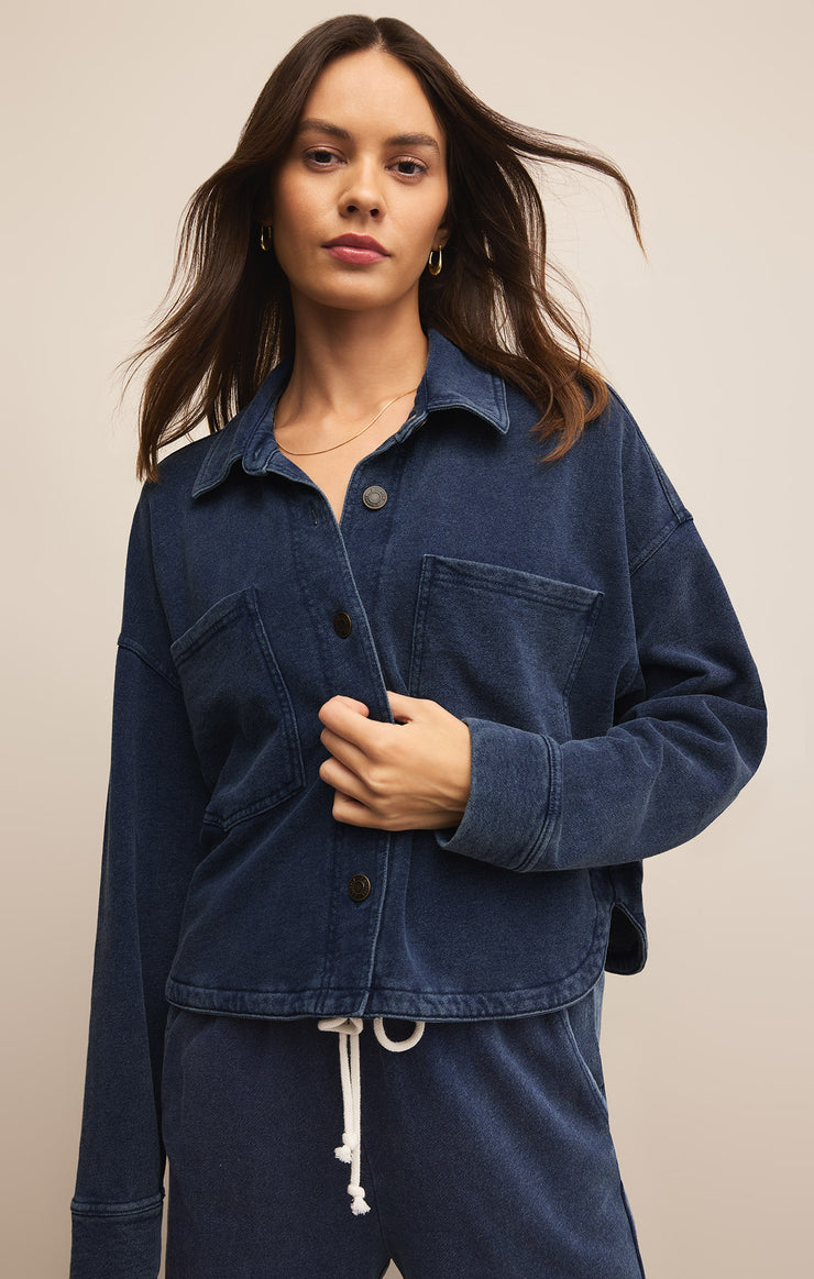 Jackets All Day Cropped Knit Denim Jacket Indigo