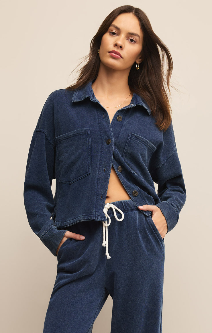 Jackets All Day Cropped Knit Denim Jacket Indigo