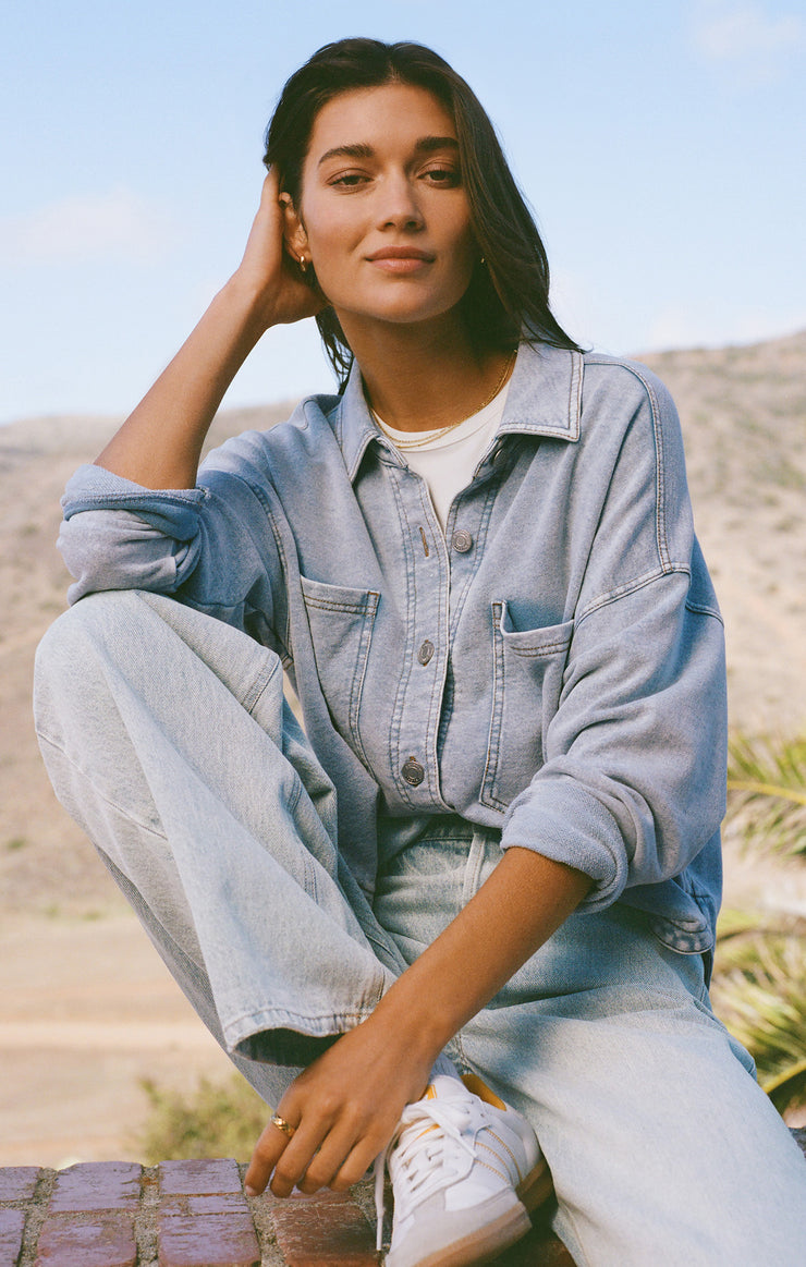 Jackets All Day Cropped Knit Denim Jacket All Day Cropped Knit Denim Jacket