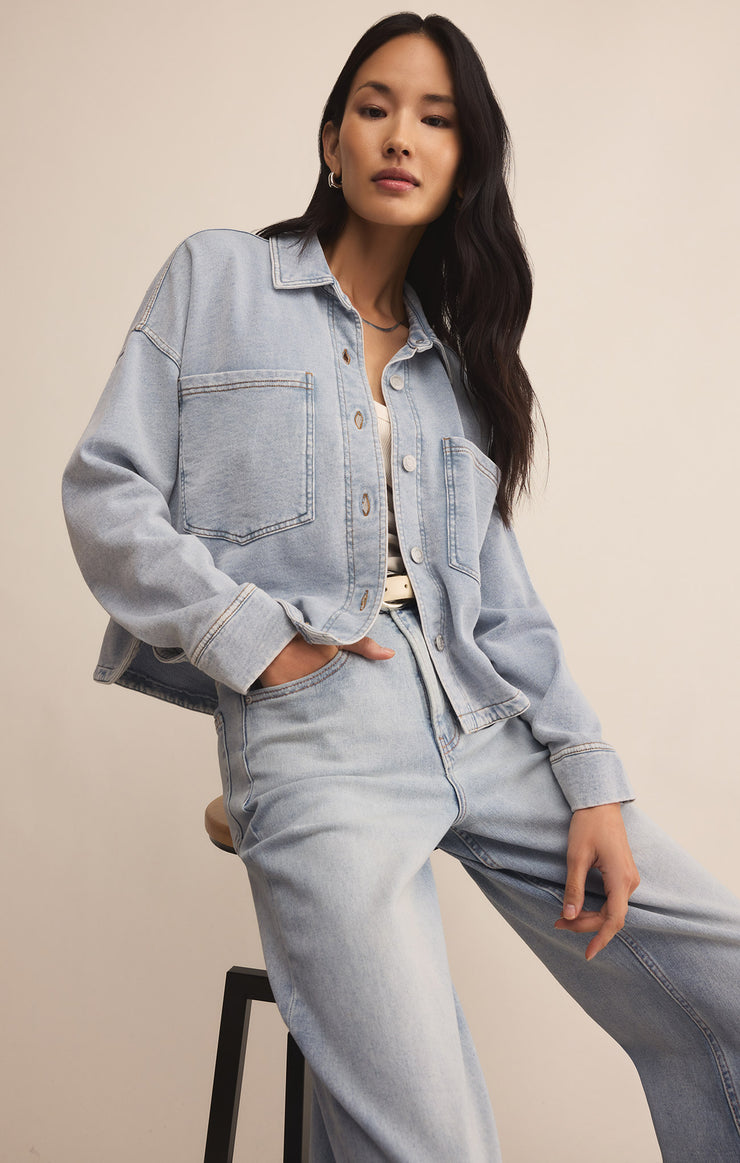 Jackets All Day Cropped Knit Denim Jacket Washed Indigo