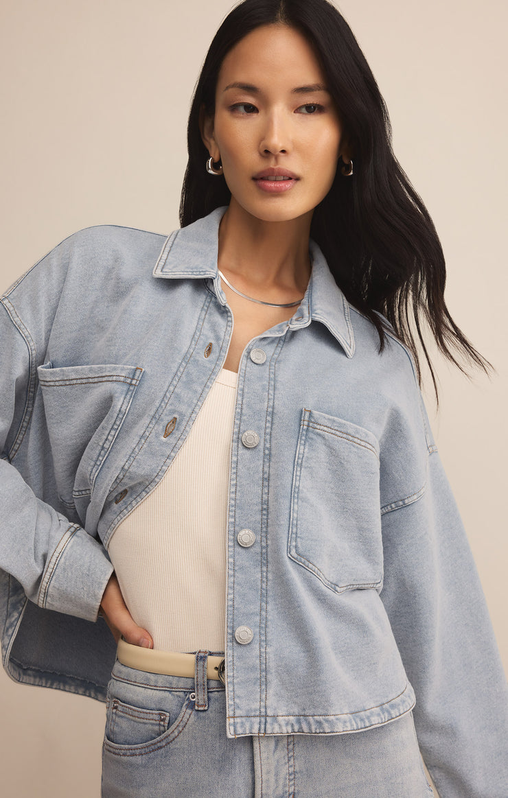 Jackets All Day Cropped Knit Denim Jacket Washed Indigo