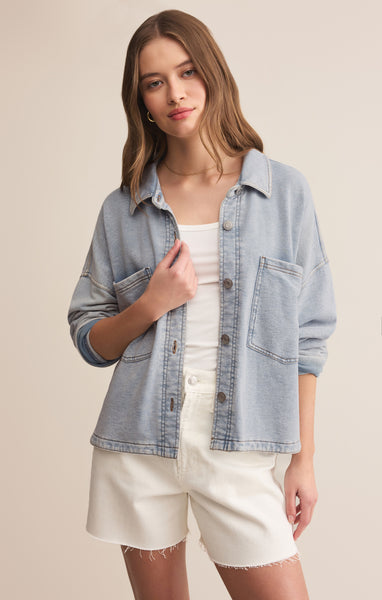 chimala KNIT DENIM STANDCOLLAR JACKET