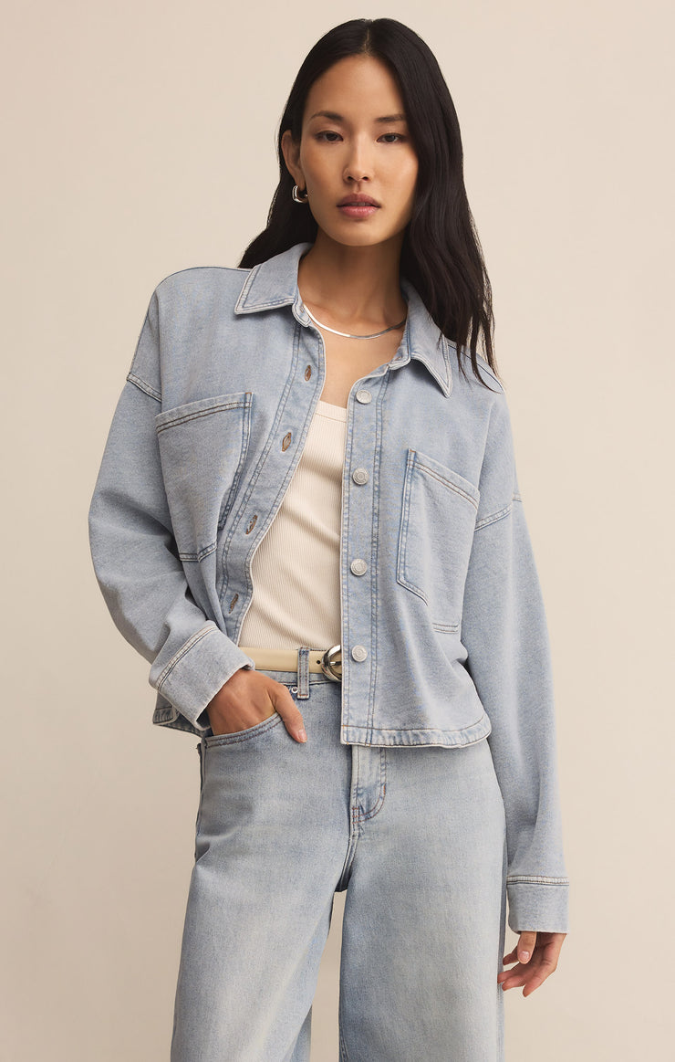 Jackets All Day Cropped Knit Denim Jacket Washed Indigo